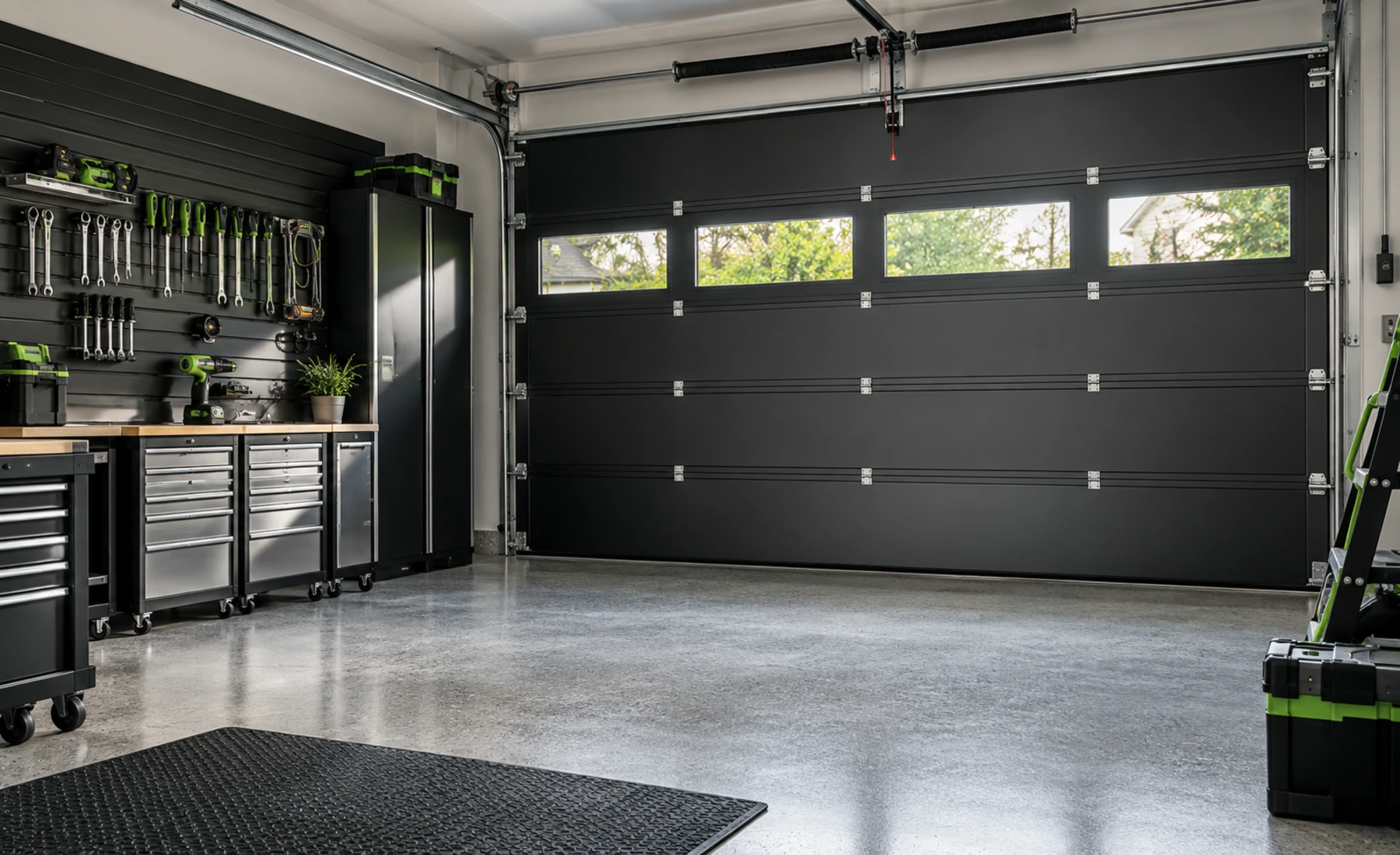 Garage door service tools and professional repair work